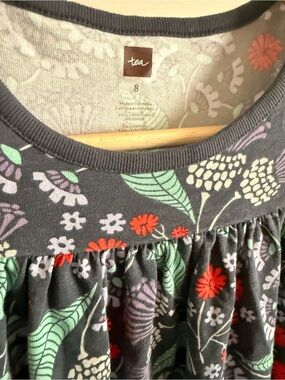 Tea Collection Girls Dress Size 8 Floral Print Long Sleeve Mixed Pattern Twirl